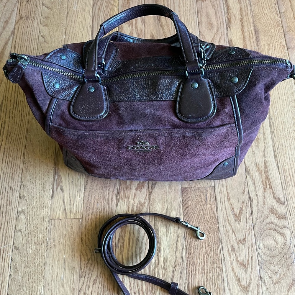 Suade Coach satchel. Burgundy in color. Good condition